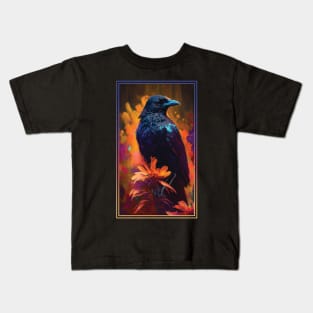 Crow Vibrant Tropical Flower Tall Digital Oil Painting Portrait 2 Kids T-Shirt